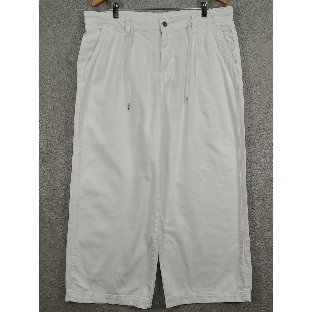 Old Navy Womens 14 White Drapey Drawcord Wide Leg High Rise Cropped Pants Cotton